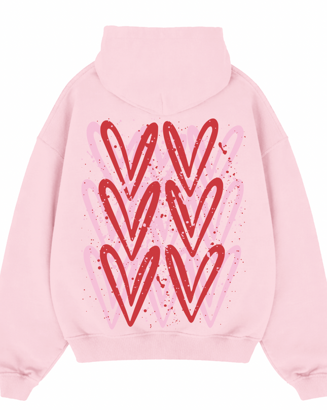 Pink/Red Heart Printed Hoodie Kids