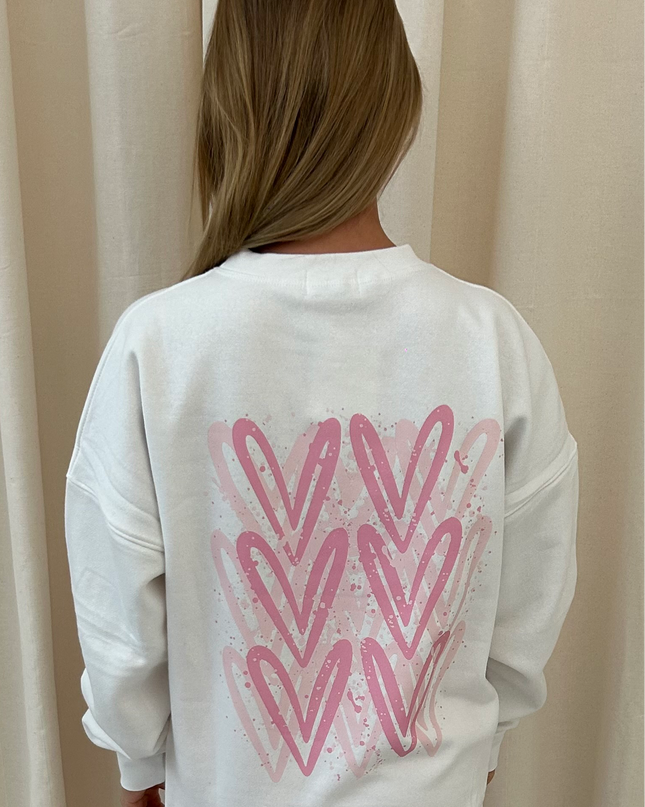 Pink Heart Graffiti Sweatshirt White