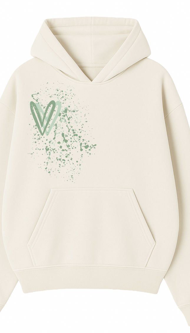 Sage Green Heart Printed Hoodie – image 4