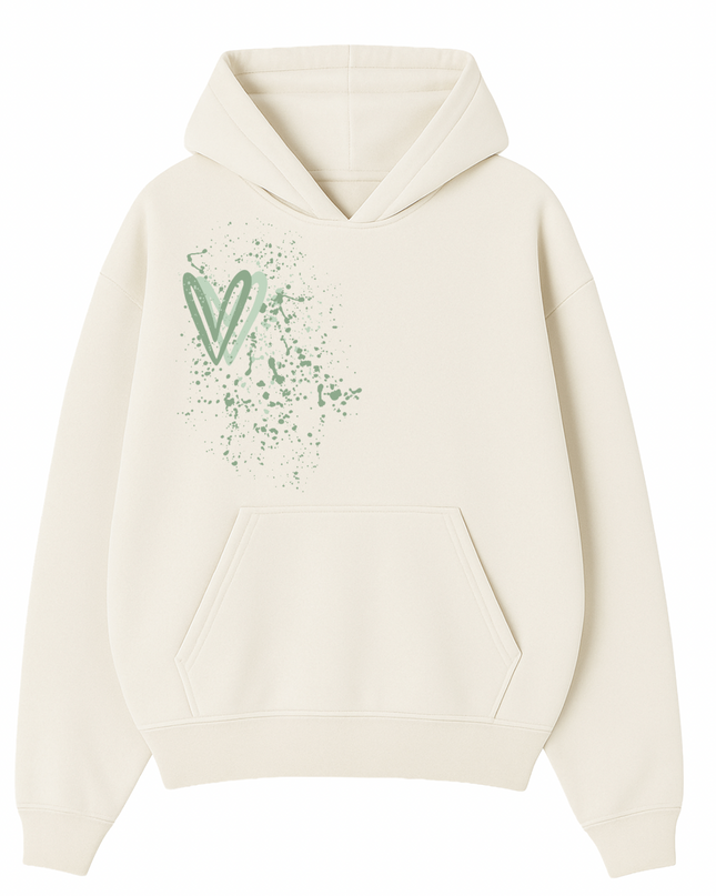 Sage Green Heart Printed Hoodie Kids
