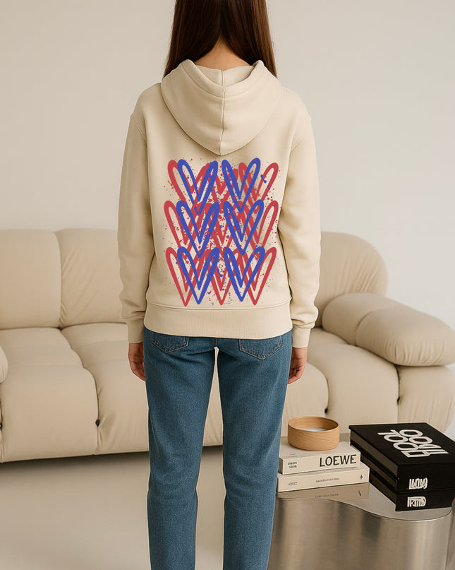 Red/Royal Blue Heart Printed Hoodie