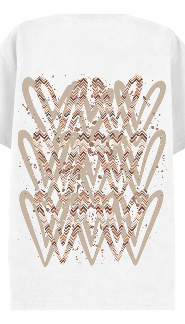 Beige Zig Zag Heart Printed T-shirt – additional view