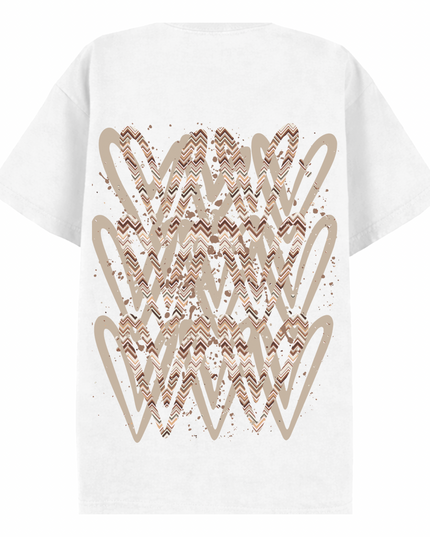 Beige Zig Zag Heart Printed T-shirt Adult
