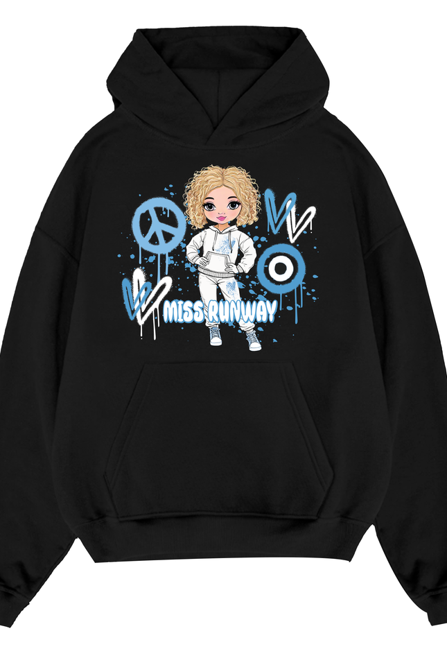 Miss Runway Doll Hoodie Blue Heart Design