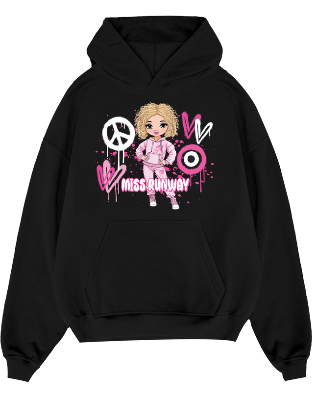 Miss Runway Doll Hoodie Pink Heart Design