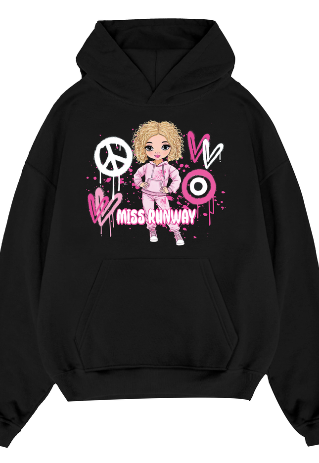 Miss Runway Doll Hoodie Pink Heart Design