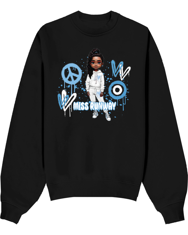 Miss Runway Doll Sweatshirt Blue Heart Design