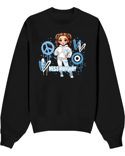 Miss Runway Doll Sweatshirt Blue Heart Design