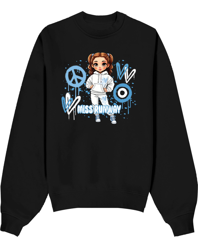 Miss Runway Doll Sweatshirt Blue Heart Design