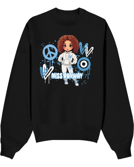 Miss Runway Doll Sweatshirt Blue Heart Design