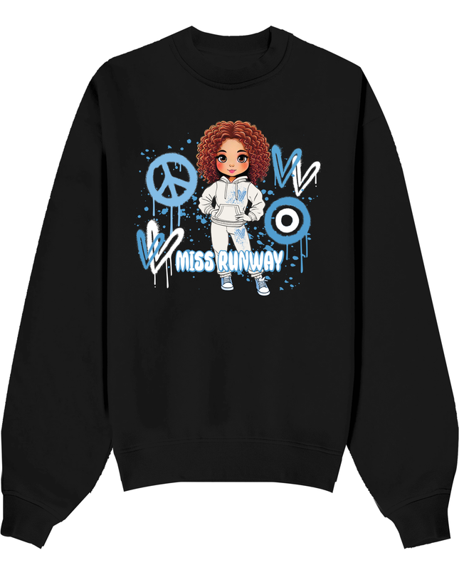 Miss Runway Doll Sweatshirt Blue Heart Design