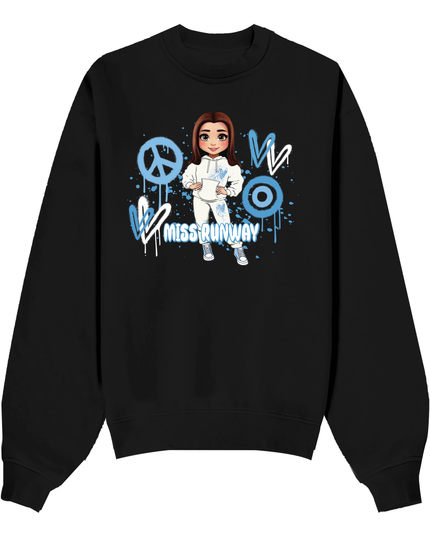 Miss Runway Doll Sweatshirt Blue Heart Design