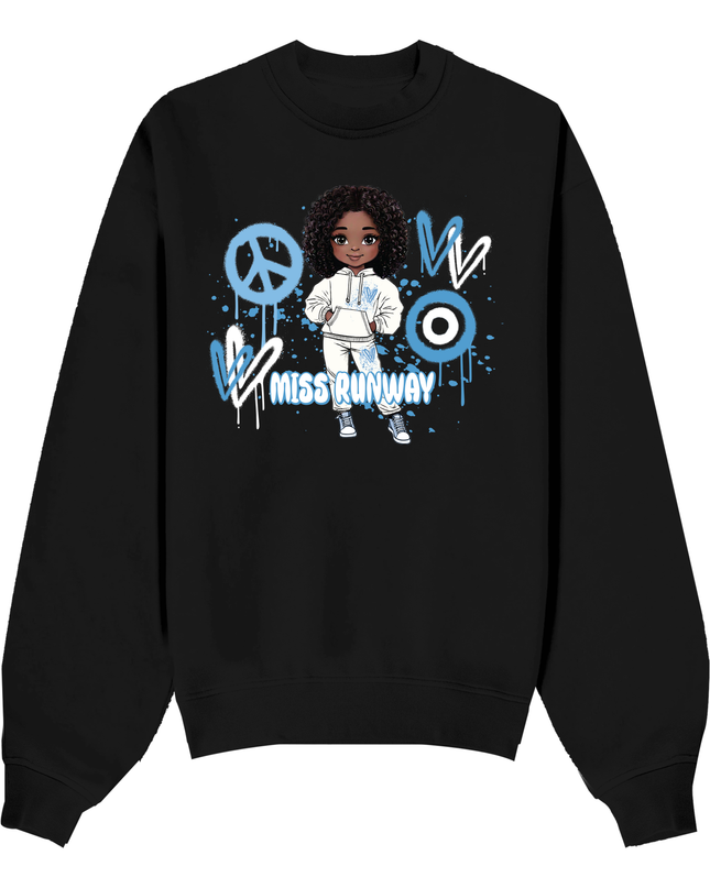 Miss Runway Doll Sweatshirt Blue Heart Design