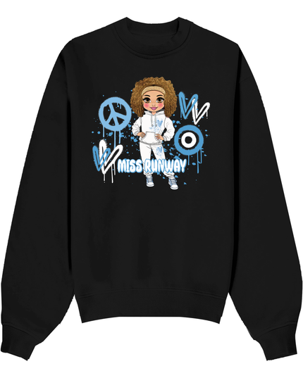Miss Runway Doll Sweatshirt Blue Heart Design