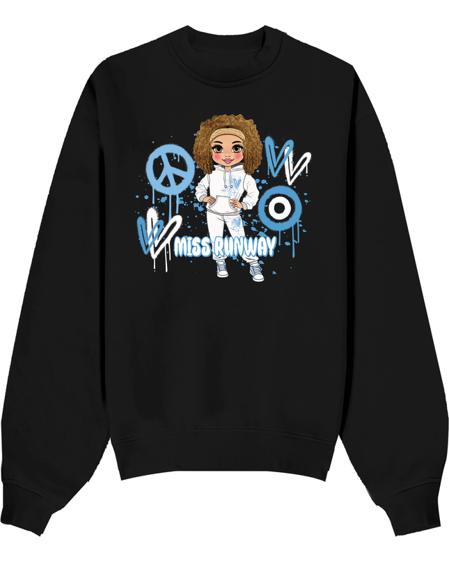 Miss Runway Doll Sweatshirt Blue Heart Design