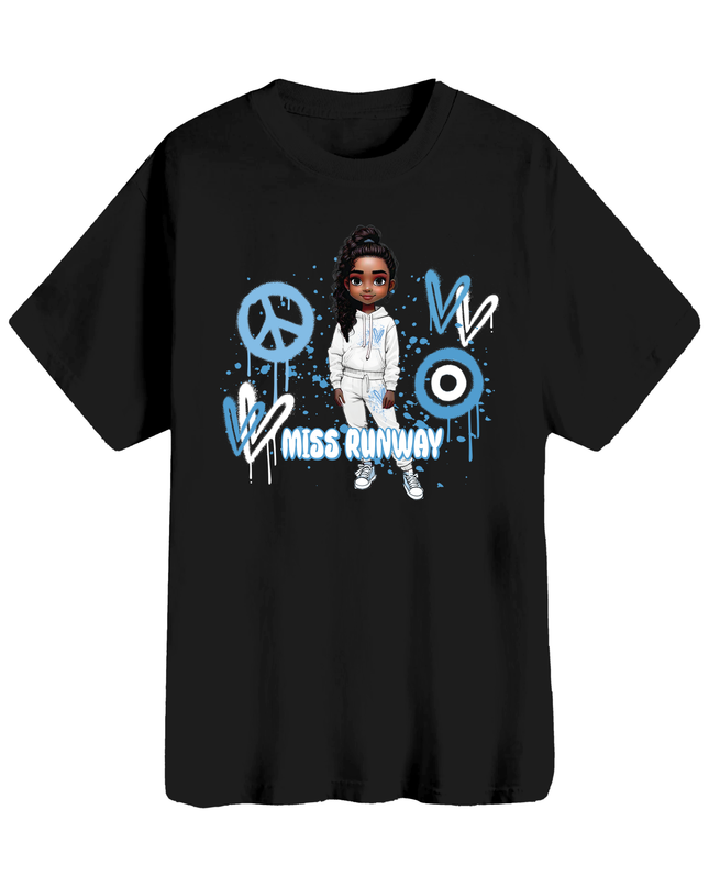 Miss Runway Doll T-Shirt Blue Heart Design