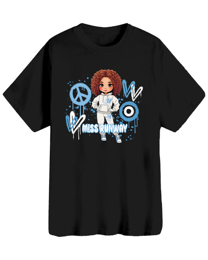 Miss Runway Doll T-Shirt Blue Heart Design