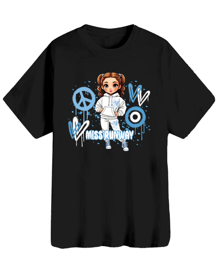 Miss Runway Doll T-Shirt Blue Heart Design