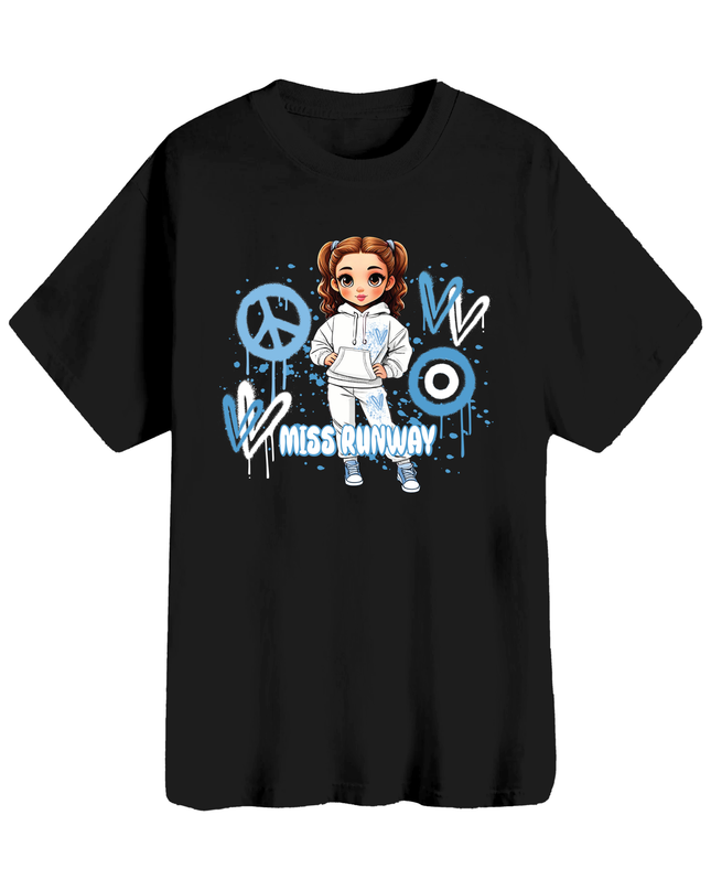 Miss Runway Doll T-Shirt Blue Heart Design