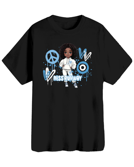 Miss Runway Doll T-Shirt Blue Heart Design