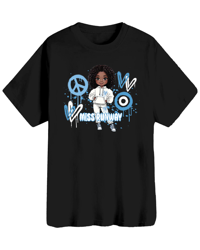 Miss Runway Doll T-Shirt Blue Heart Design