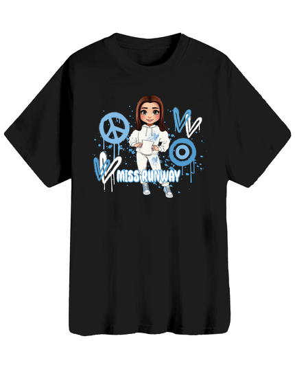 Miss Runway Doll T-Shirt Blue Heart Design