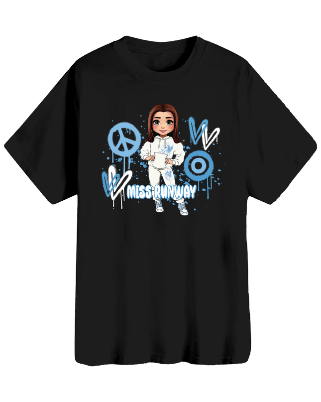 Miss Runway Doll T-Shirt Blue Heart Design