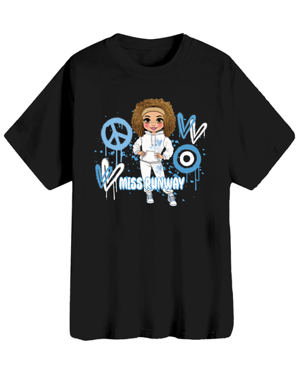 Miss Runway Doll T-Shirt Blue Heart Design
