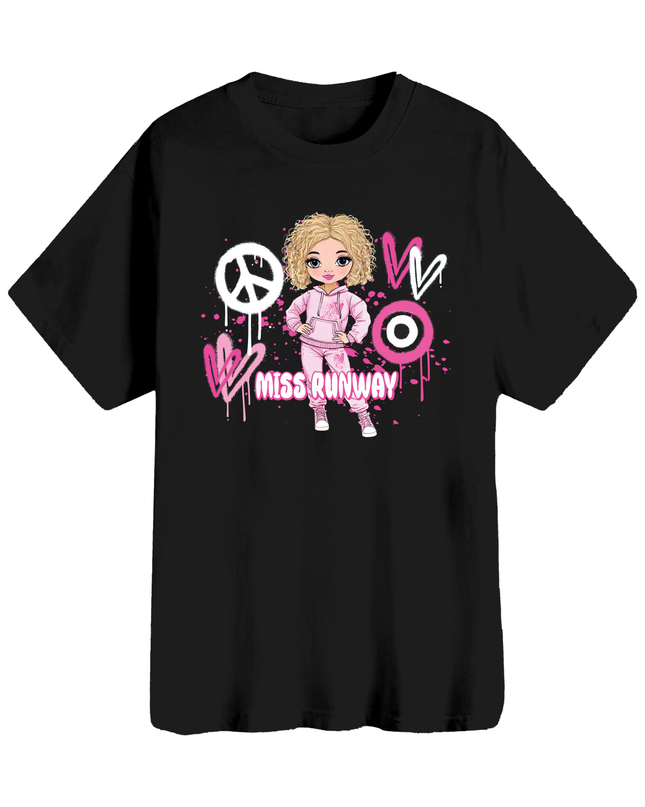 Miss Runway Doll T-Shirt Pink Heart Design