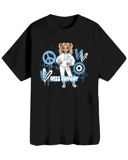 Miss Runway Doll T-Shirt Blue Heart Design