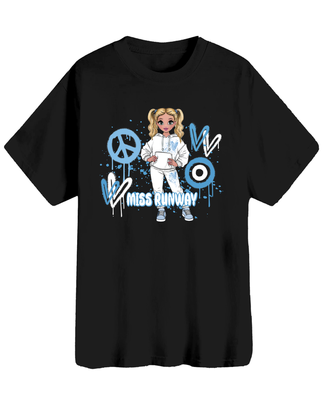 Miss Runway Doll T-Shirt Blue Heart Design