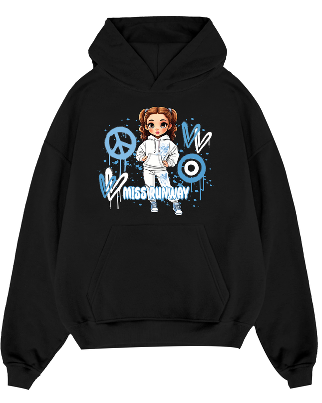 Miss Runway Doll Hoodie Blue Heart Design