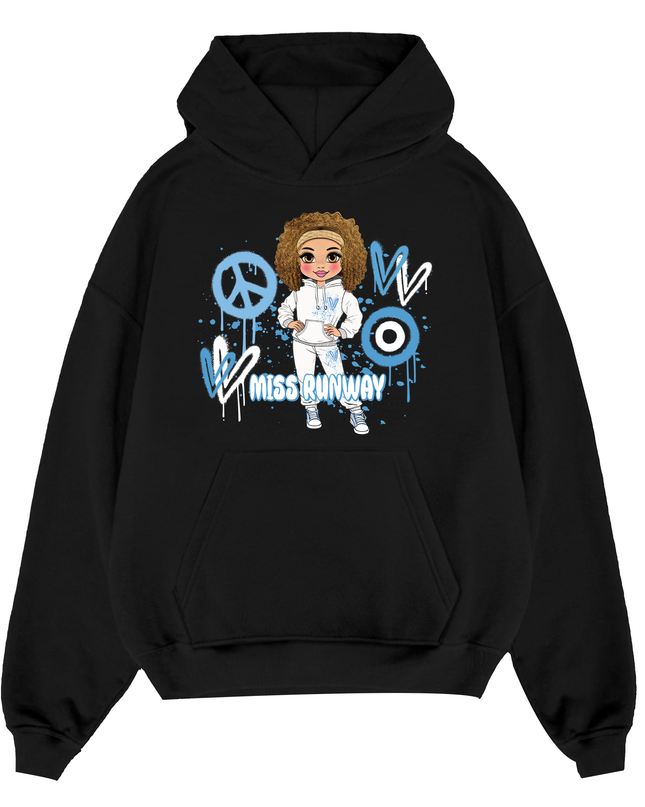 Miss Runway Doll Hoodie Blue Heart Design