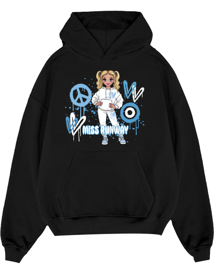 Miss Runway Doll Hoodie Blue Heart Design