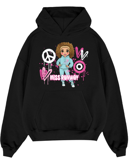 Miss Runway Doll Hoodie Pink Heart Design