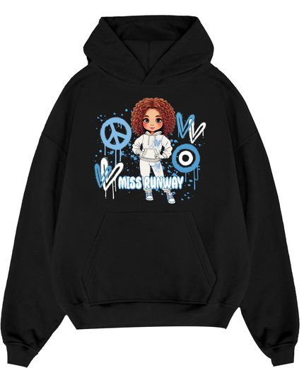Miss Runway Doll Hoodie Blue Heart Design