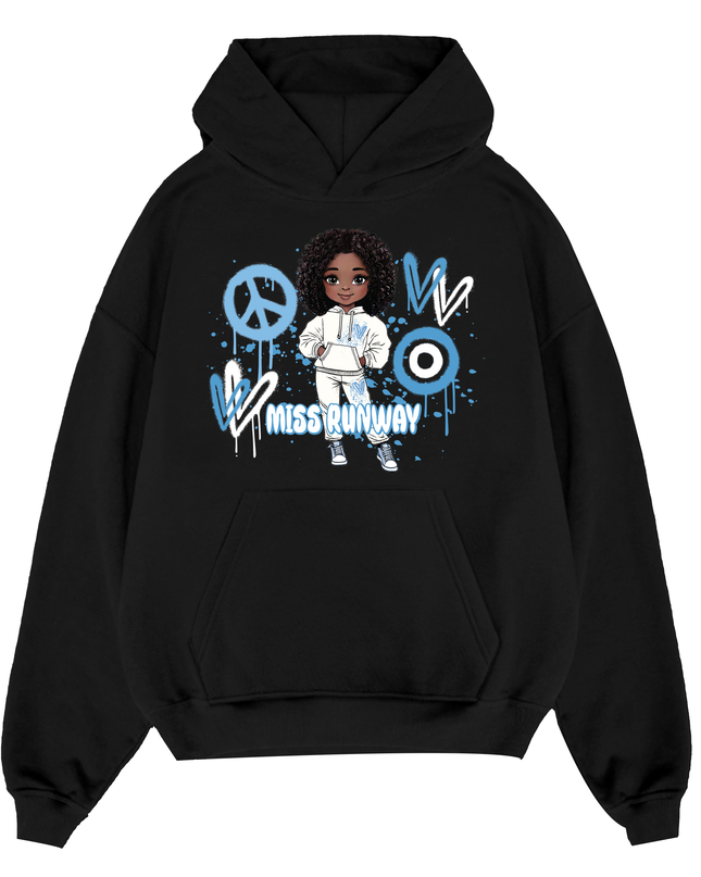 Miss Runway Doll Hoodie Blue Heart Design