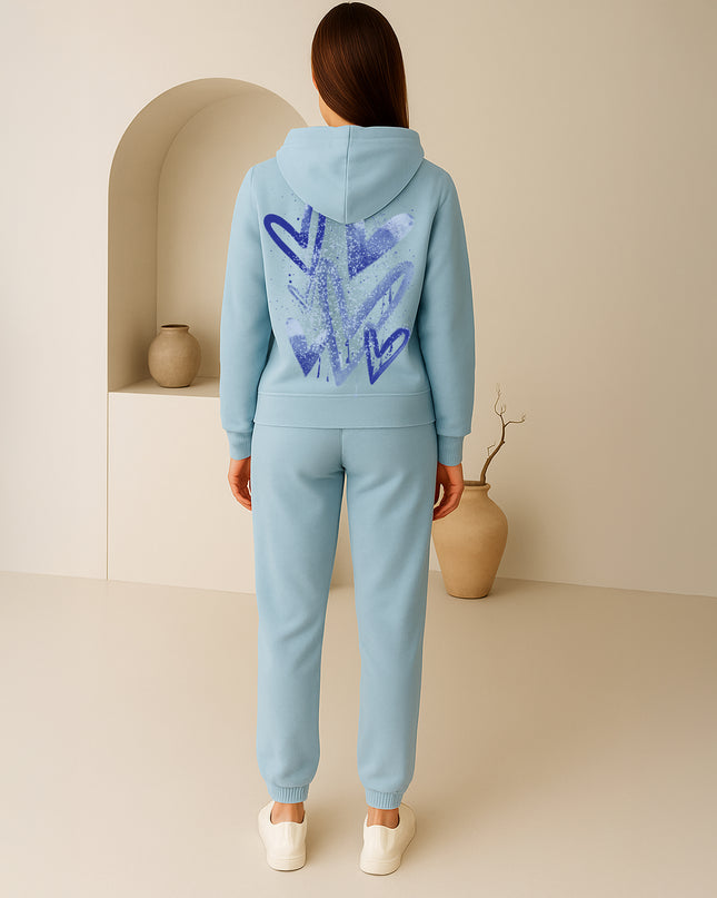 Blue Scattered Hearts Printed Hooded Tracksuit Adult