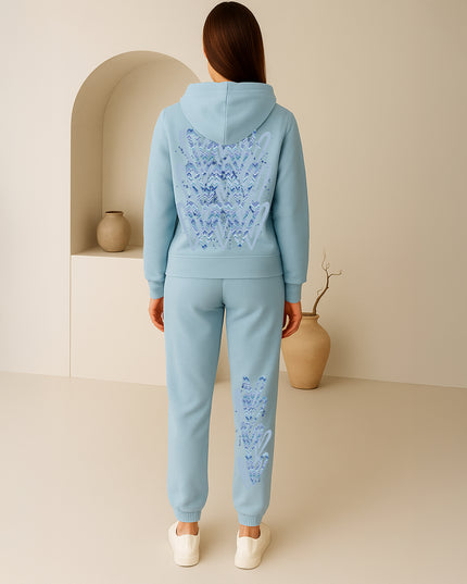 Blue Zig Zag Hearts Printed Hooded Tracksuit Adult