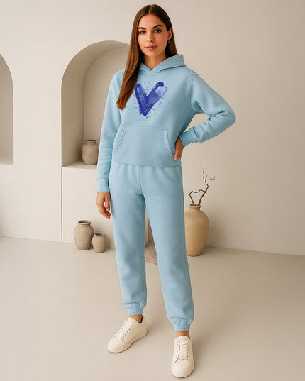 Blue Scattered Hearts Printed Hooded Tracksuit Adult