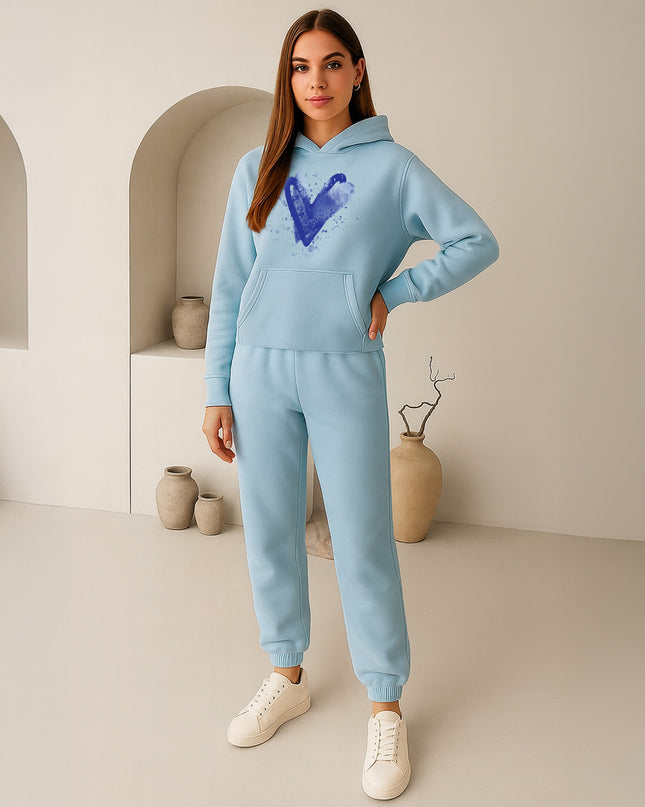 Blue Scattered Hearts Printed Hooded Tracksuit Adult
