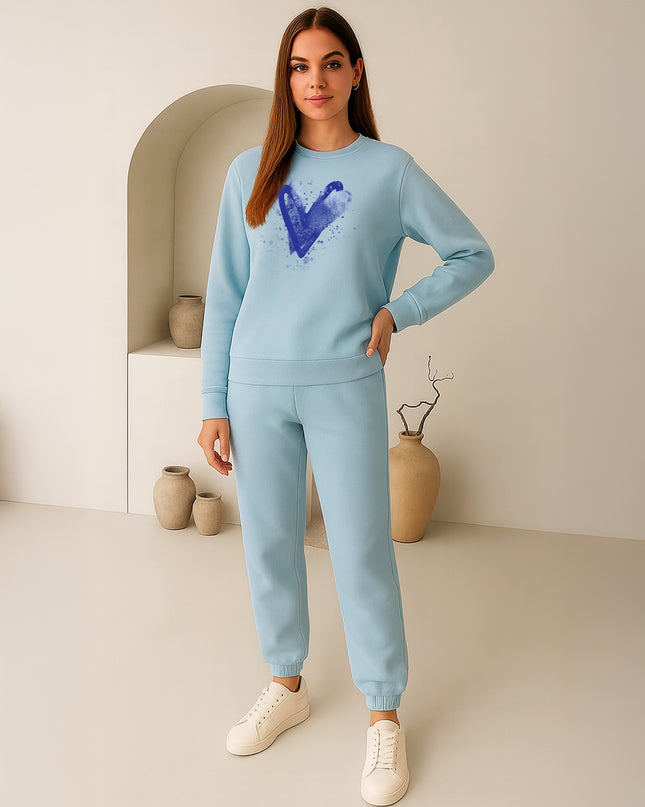 Blue Scattered Hearts Printed Sweatshirt Tracksuit Adult