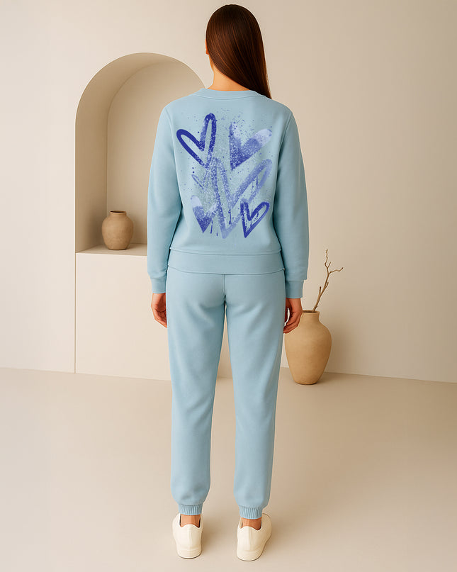 Blue Scattered Hearts Printed Sweatshirt Tracksuit Adult