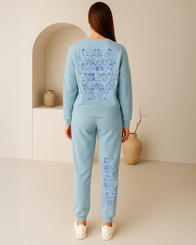 Light Blue Zig Zag Hearts Printed Sweatshirt Tracksuit Adult