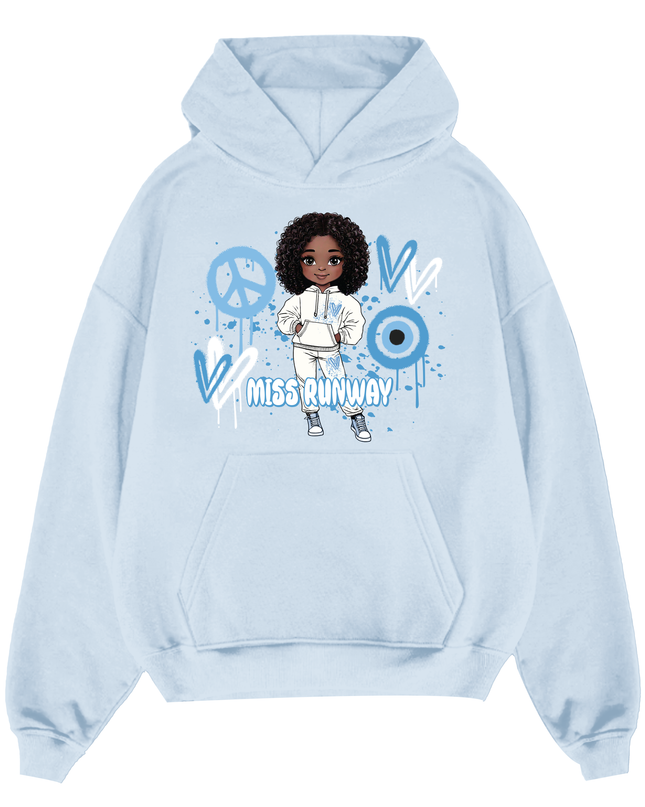 Miss Runway Doll Hoodie Blue Heart Design