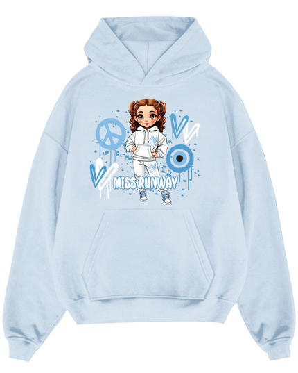 Miss Runway Doll Hoodie Blue Heart Design