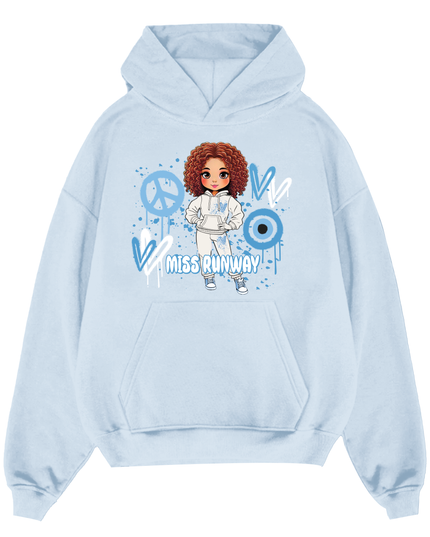 Miss Runway Doll Hoodie Blue Heart Design