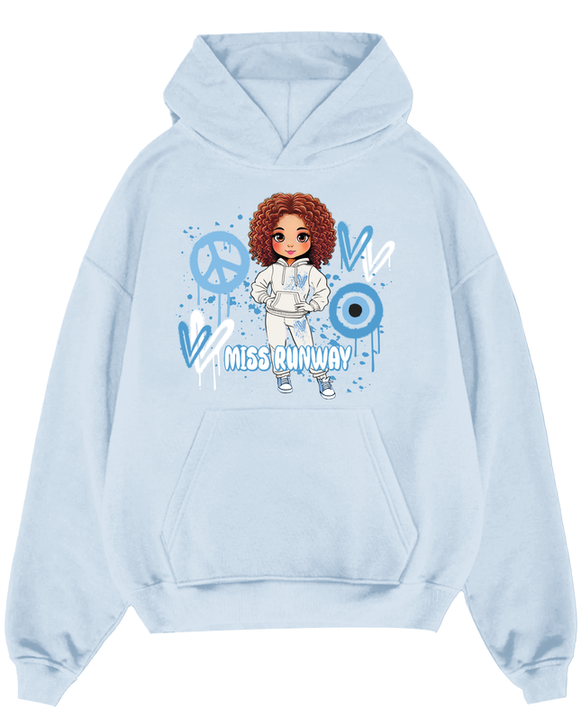 Miss Runway Doll Hoodie Blue Heart Design