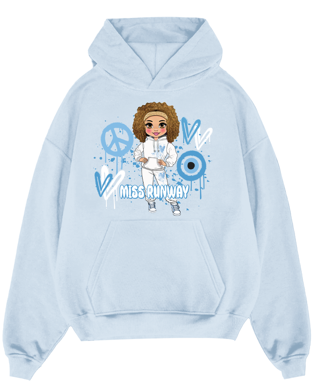 Miss Runway Doll Hoodie Blue Heart Design