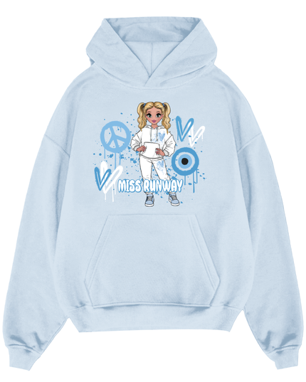 Miss Runway Doll Hoodie Blue Heart Design